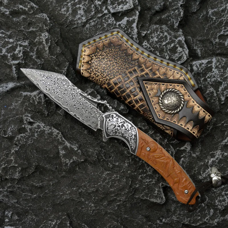 Outdoor Hunting Gifts - ดามัสกัสเหล็กมีดพับ VG10 รูปแบบเหล็กเครื่องมือตั้งแคมป์ตกปลากลางแจ้งการล่าสัตว์ปีนเขา EDC เครื่องมือของขวัญ