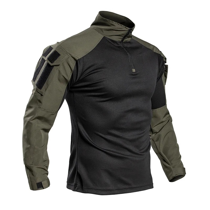 Hunting Outdoor Shirts - เสื้อยืดแขนยาวลายพรางกบสำหรับฤดูร้อน คอตั้ง เหมาะสำหรับการล่าสัตว์กลางแจ้ง กีฬาลำลอง เสื้อเชิ้ตยุทธวิธี