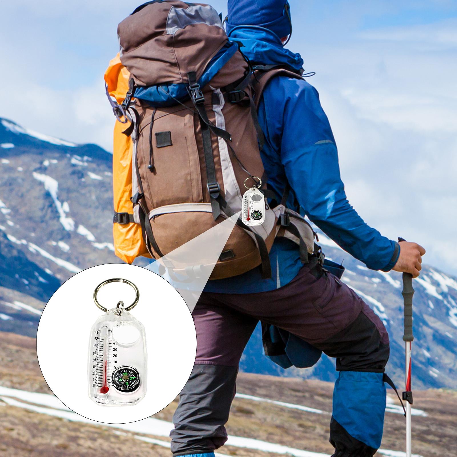 Hunting Outdoor Thermometer - พวงกุญแจแบบพกพาพร้อมเข็มทิศและเทอร์โมมิเตอร์ ขนาดเล็ก สำหรับการตั้งแคมป์ เดินป่า ล่าสัตว์ และการผจญภัย