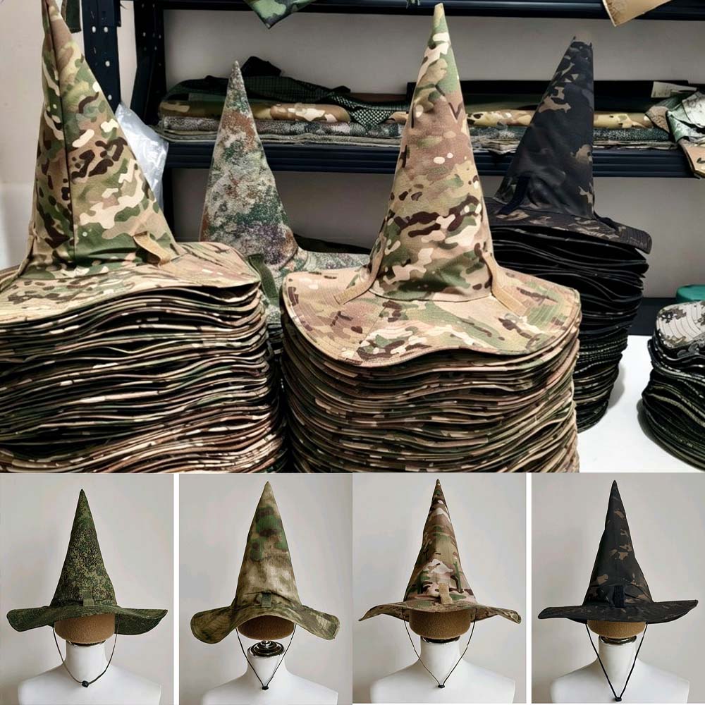 Hunting Outdoor Hats - หมวกแม่มดลายพราง หมวกบอนนี่สำหรับล่าสัตว์ หมวกปีกกว้างกันแดด สำหรับกิจกรรมกลางแจ้ง คอสเพลย์ ตกปลา