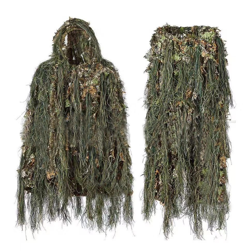 Ghillie Suit Woodland - ชุด Ghillie 3D ล่าสัตว์ในป่าชุดพรางตัวใบไบโอนิกชุดชุดลายทหารเข้ารหัสแบบ CS